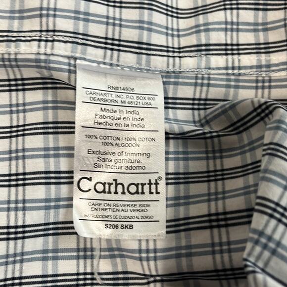 Men’s Carhartt Shirt Sleeve Blue Plaid Button Down Shirt Size Small EUC - Picture 5 of 6